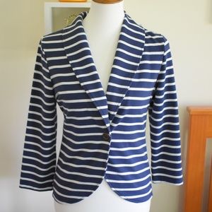 Navy + White Striped Cotton Blazer with Lace Back